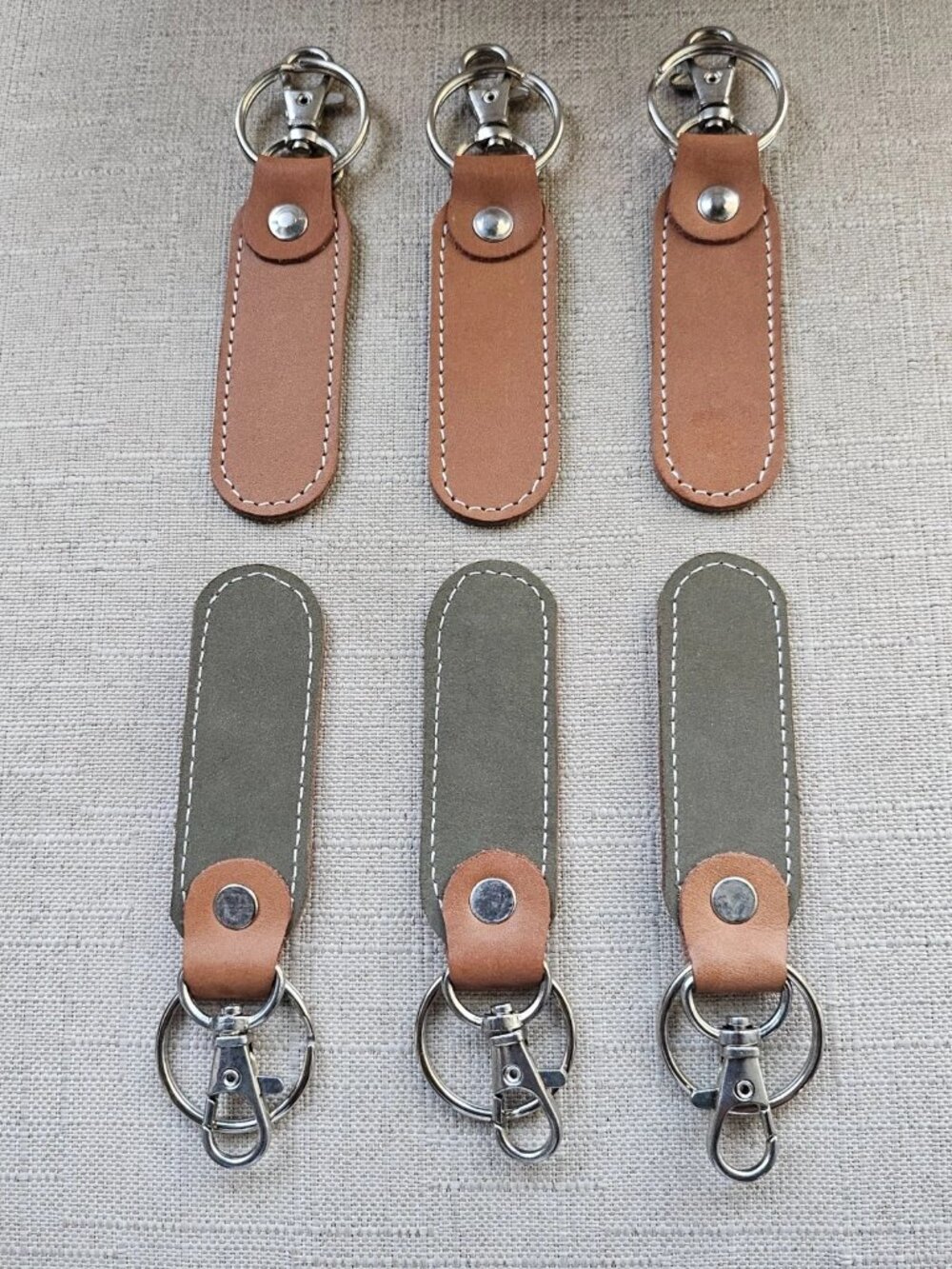 Lot of 6 Keychains Double Sided Genuine Leather Handmade Keys Holder Brown/Olive